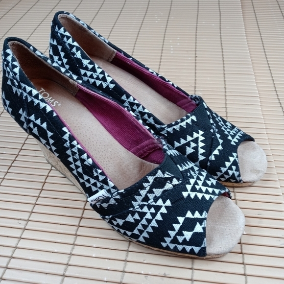 Toms women's cork wedge 3" heel open toe fabric sa - Picture 6 of 10